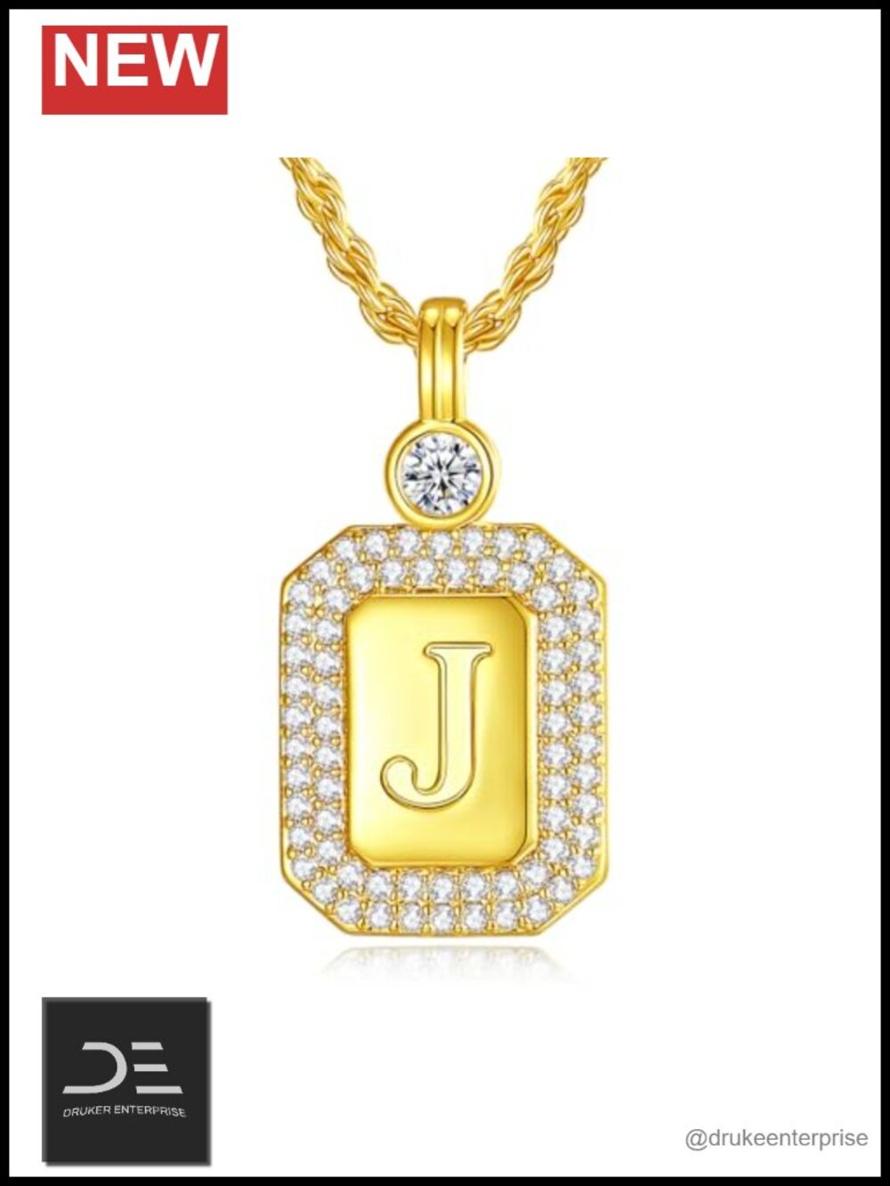 24K Gold Filled 925 Sterling Silver Initial Pendant Necklace for Women - Letter